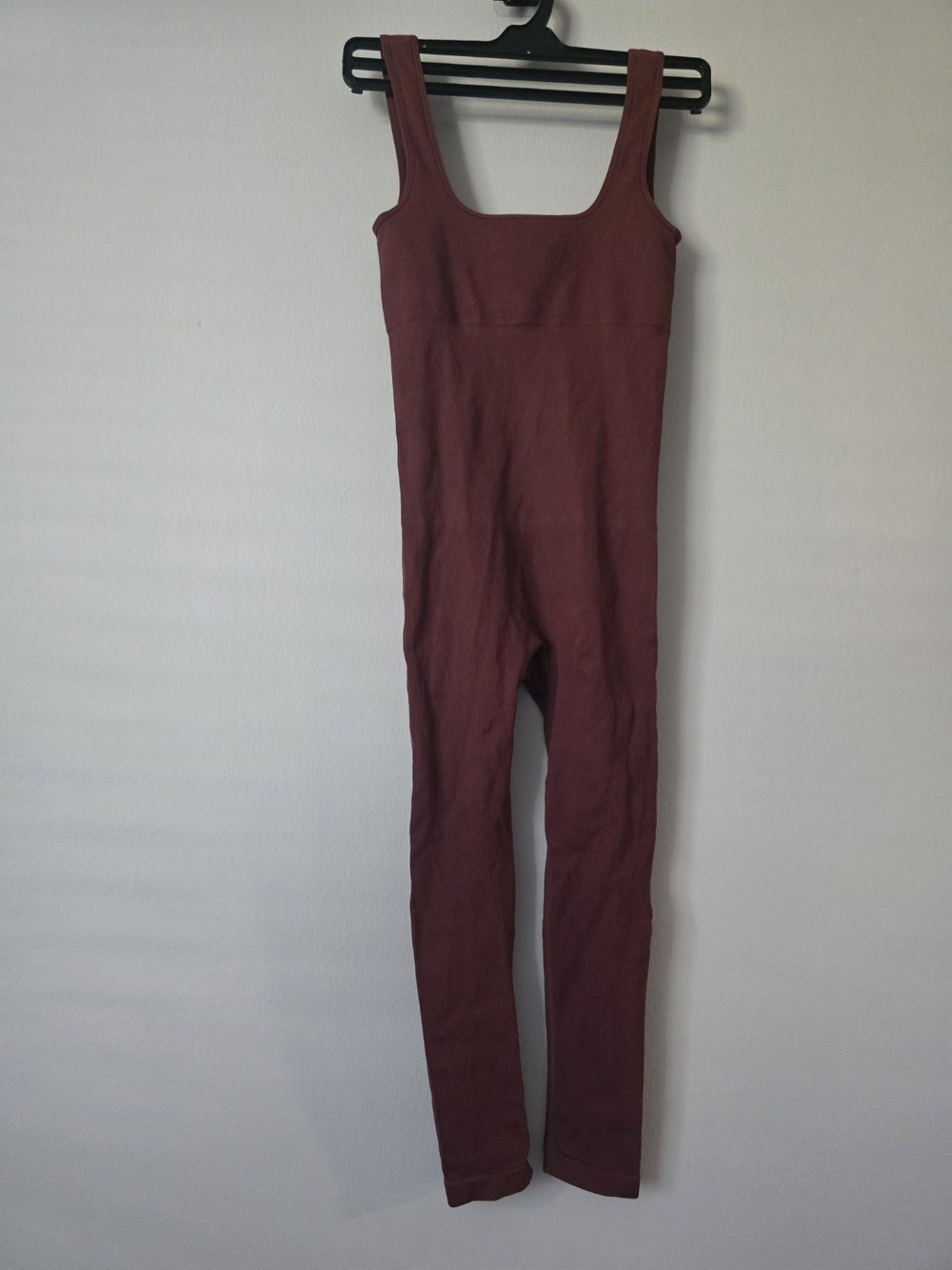 Square-Neck Sleeveless Jumpsuit in Deep Wine